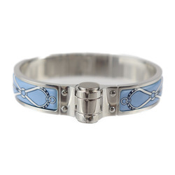 HERMES Charnière PM Bracelet Metal Cloisonné Silver Light Blue Bangle