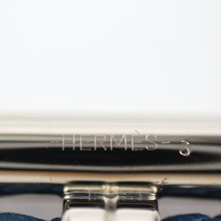 HERMES Tournis Tresse Bracelet Leather Navy Silver Hardware Braided Double