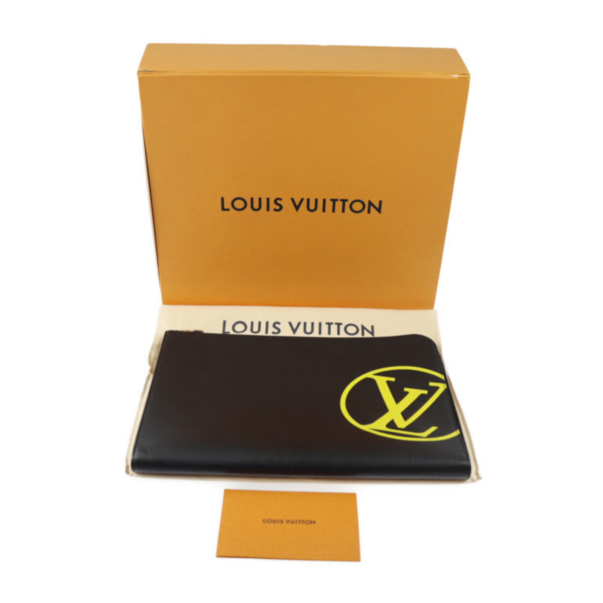 LOUIS VUITTON Louis Vuitton Pochette Jules GM Clutch Bag M68198 Epi Leather Black Yellow Silver Hardware Pouch LV Circle L-shaped Zipper