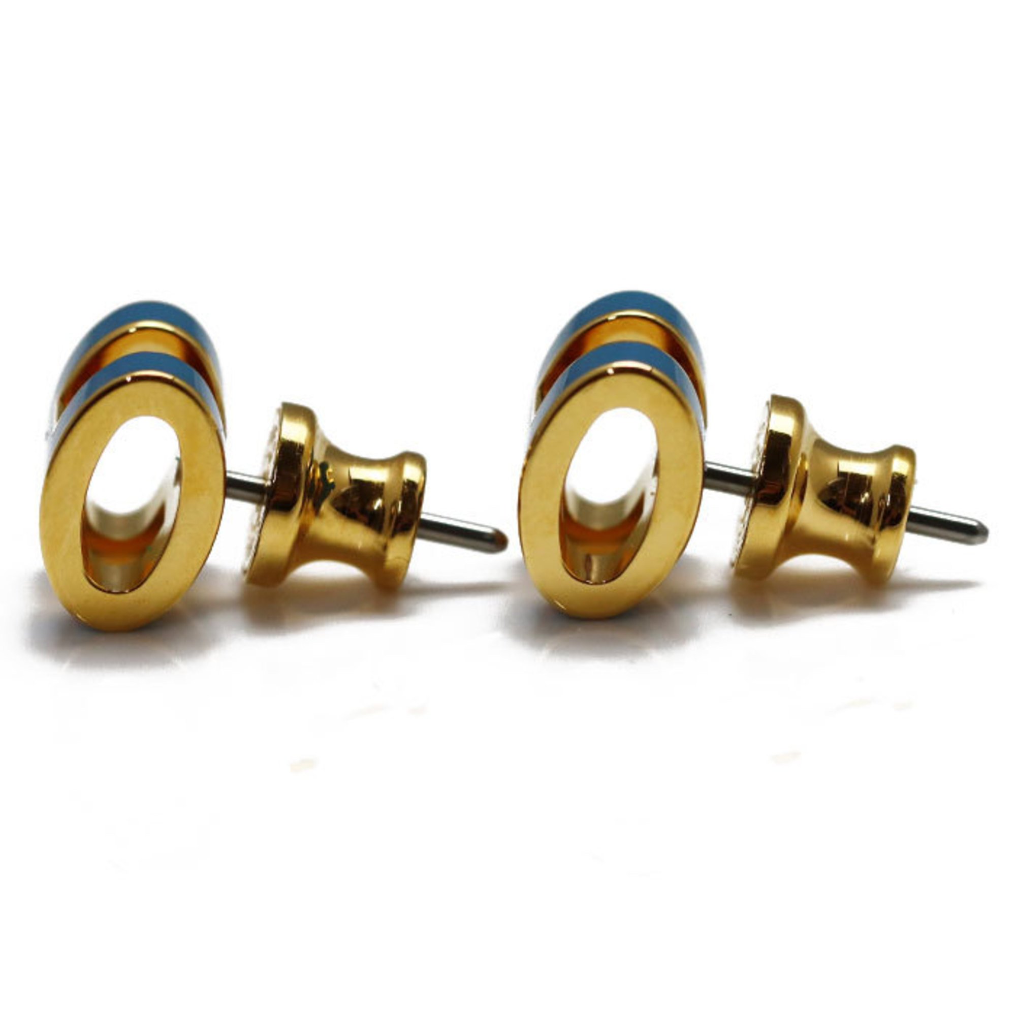 HERMES Lacquer Metal/GP Mini Pop Ash Earrings H608002F79 Gold/Blue Jean Ladies