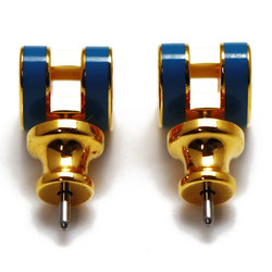 HERMES Lacquer Metal/GP Mini Pop Ash Earrings H608002F79 Gold/Blue Jean Ladies