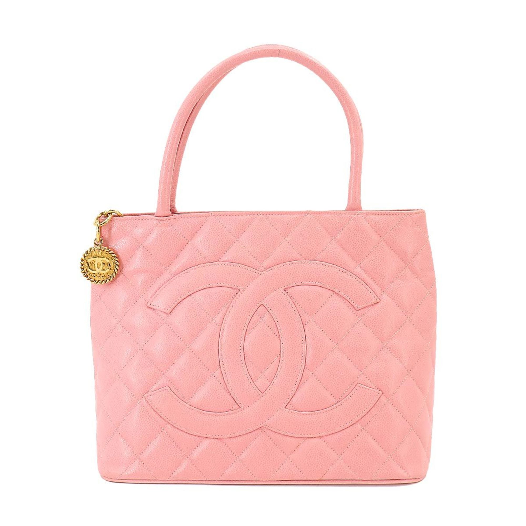 CHANEL Reproduction Tote Bag Caviar Skin Pink A01804 Gold Hardware Vintage Medallion