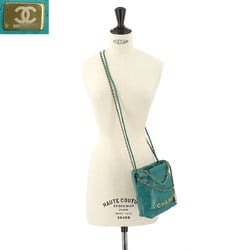 CHANEL 22 Mini 2way Chain Hand Shoulder Bag Leather Green AS3980