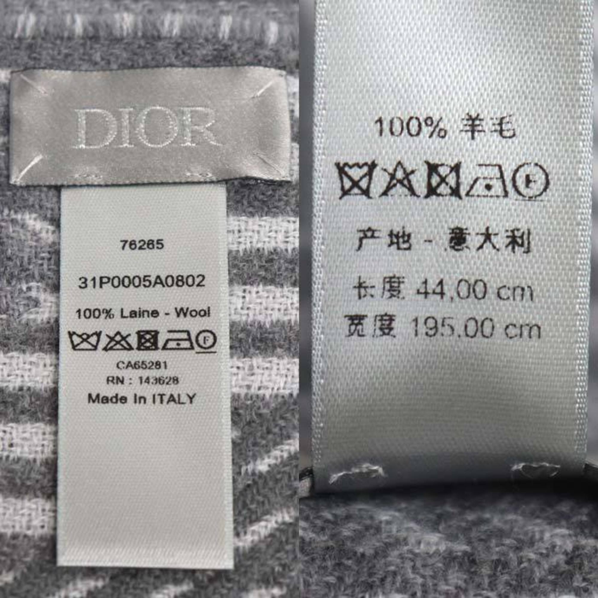 Christian Dior Dior Diamond Wool Muffler Stole Gray 31P0005A0802 Unisex