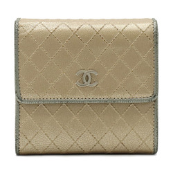 CHANEL Bicolore Cocomark Bifold W Wallet Double Metallic Leather Champagne Gold