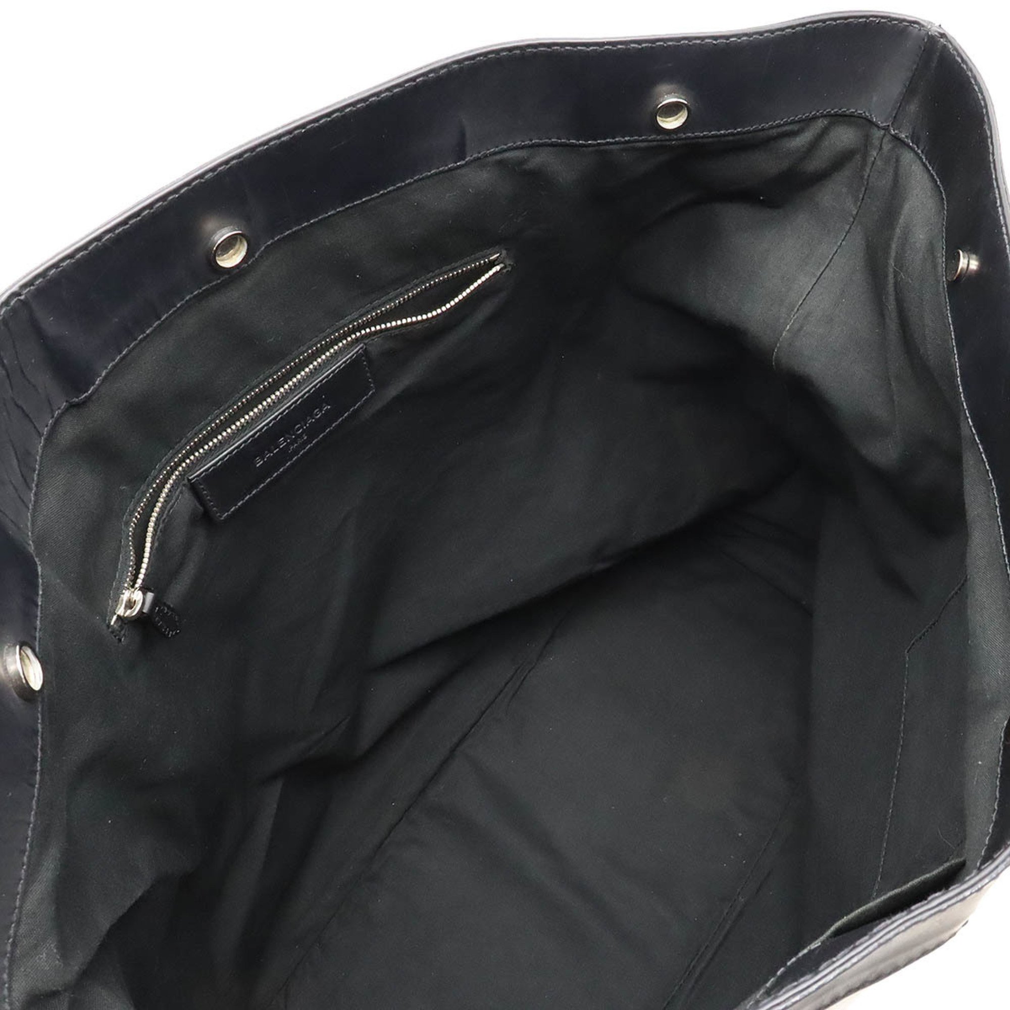 BALENCIAGA Navy Tote Bag Shoulder Canvas Leather Natural Black 374767