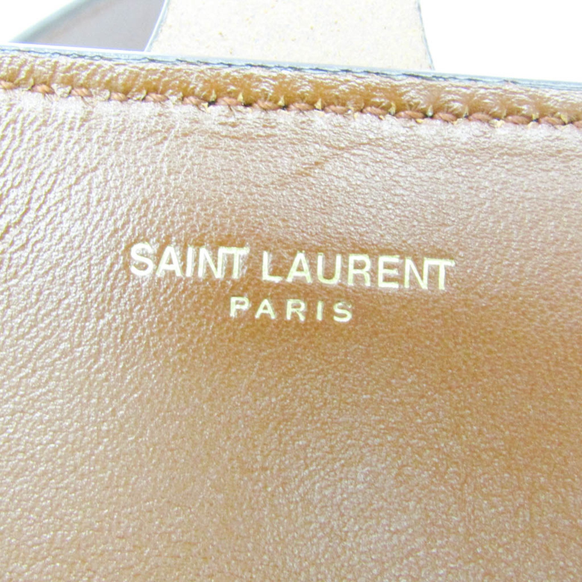 Saint Laurent Monogram Women's Leather,PVC Shoulder Bag Dark Brown