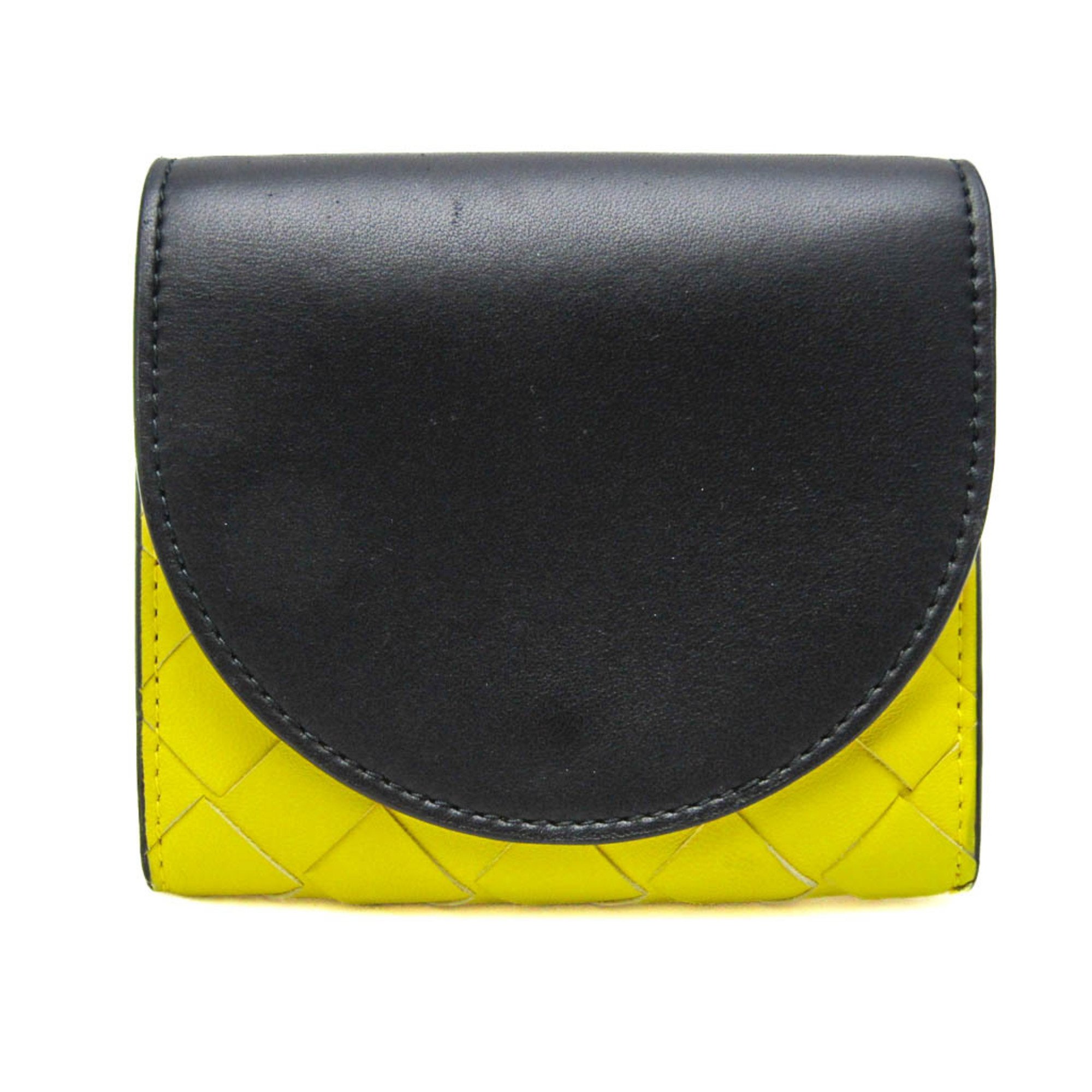 Bottega Veneta Intrecciato 577841 Men,Women Leather Wallet (bi-fold) Black,Yellow