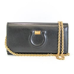 Salvatore Ferragamo Gancini JL-22 D513 Women's Leather Chain/Shoulder Wallet Black