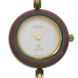 GUCCI Change Bezel Watch 1100-L Gold Plated Swiss Made Red/Green Quartz Analog Display White Dial Ladies