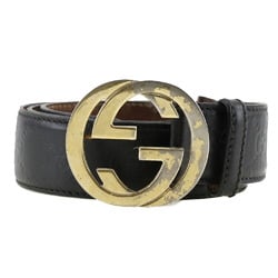 Gucci GUCCI Interlocking Belt GG 114876 Shima Leather Made in Italy Black Men's