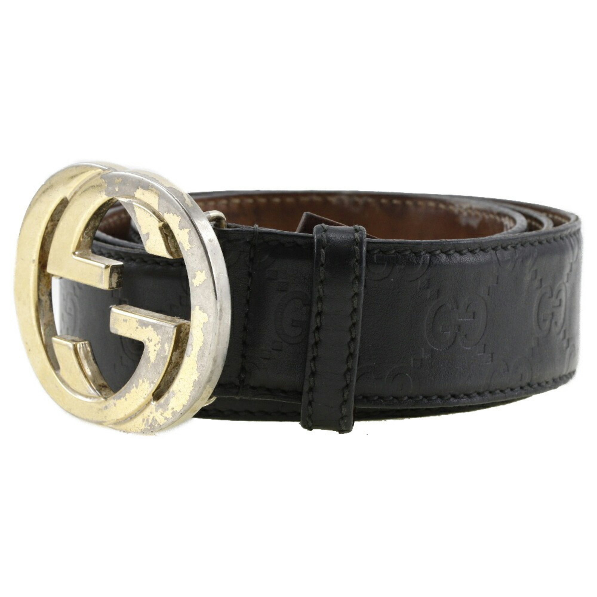 Gucci GUCCI Interlocking Belt GG 114876 Shima Leather Made in Italy Black Men's