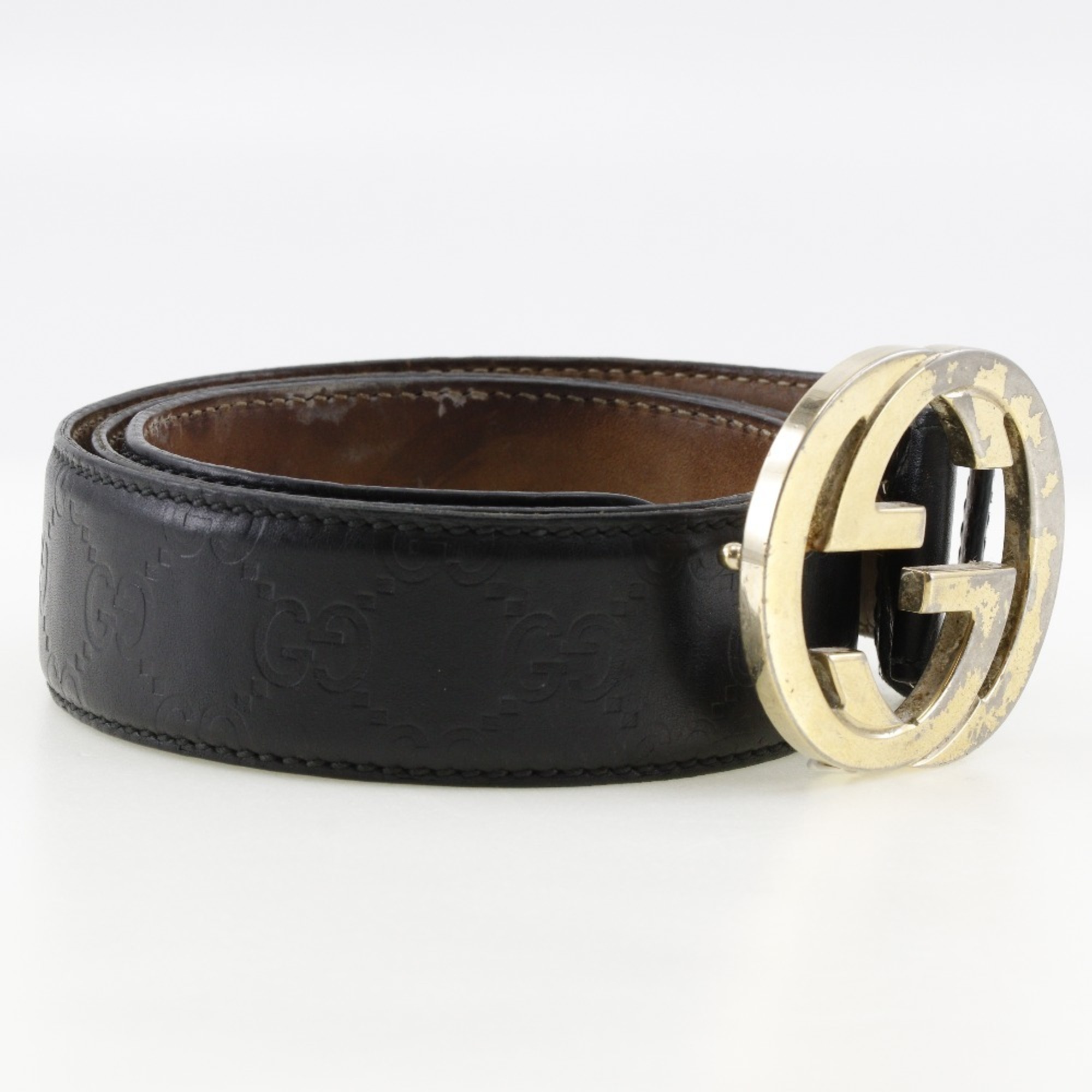 Gucci GUCCI Interlocking Belt GG 114876 Shima Leather Made in Italy Black Men's