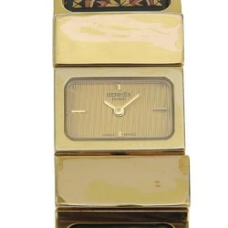 HERMES Location Watch Cloisonné LO1.201 Gold Plated Swiss Made Green Quartz Analog Display Dial Ladies