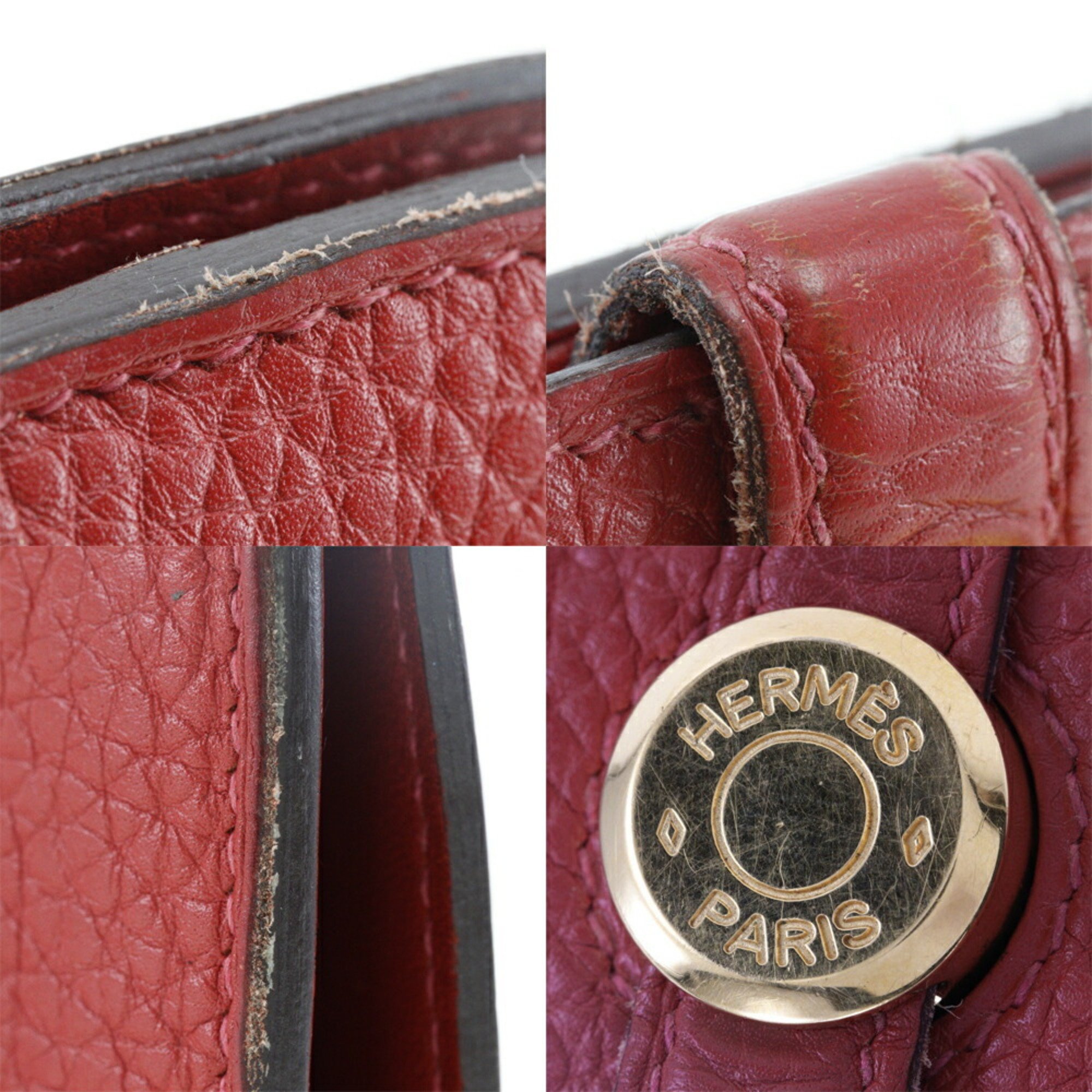 HERMES Dogon Long Wallet Togo Made in France 2012 Red/Gold Hardware □P Belt Ladies