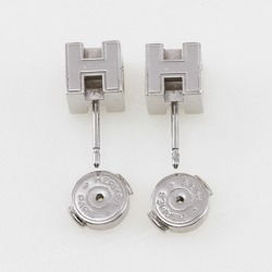 HERMES Cardue Ash Earrings H Cube Metal Made in France Silver Approx. 6.1g Women's