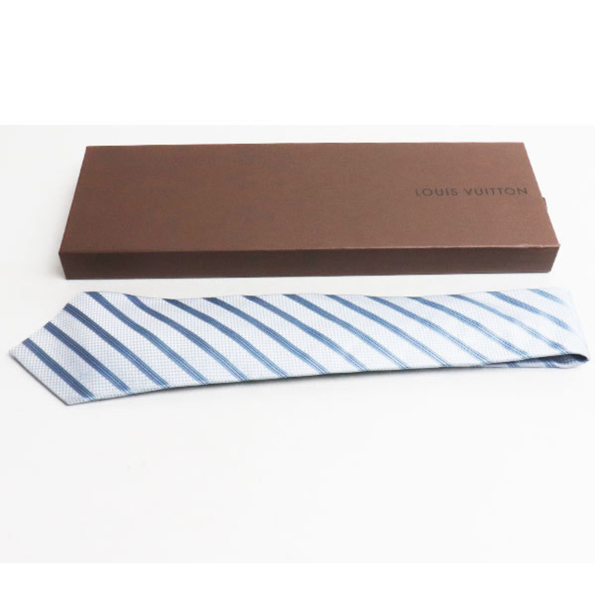 LOUIS VUITTON Louis Vuitton tie striped pattern 100% silk light blue