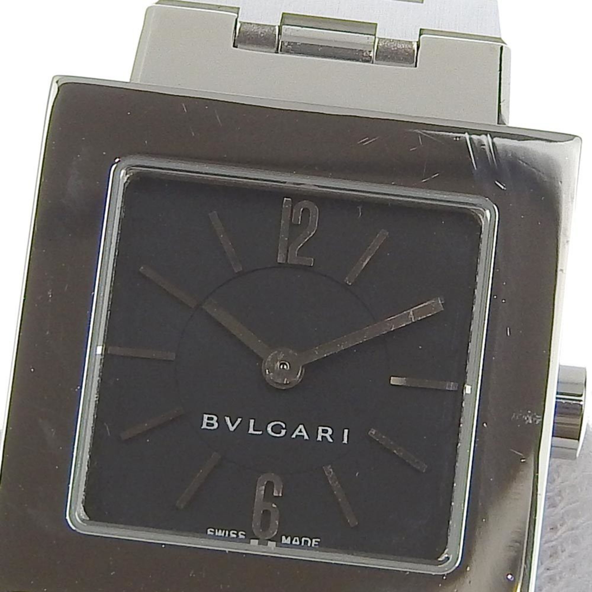Bulgari BVLGARI Quadlard Watch SQ22SS Stainless Steel Swiss Made Silver Quartz Analog Display Black Dial Ladies