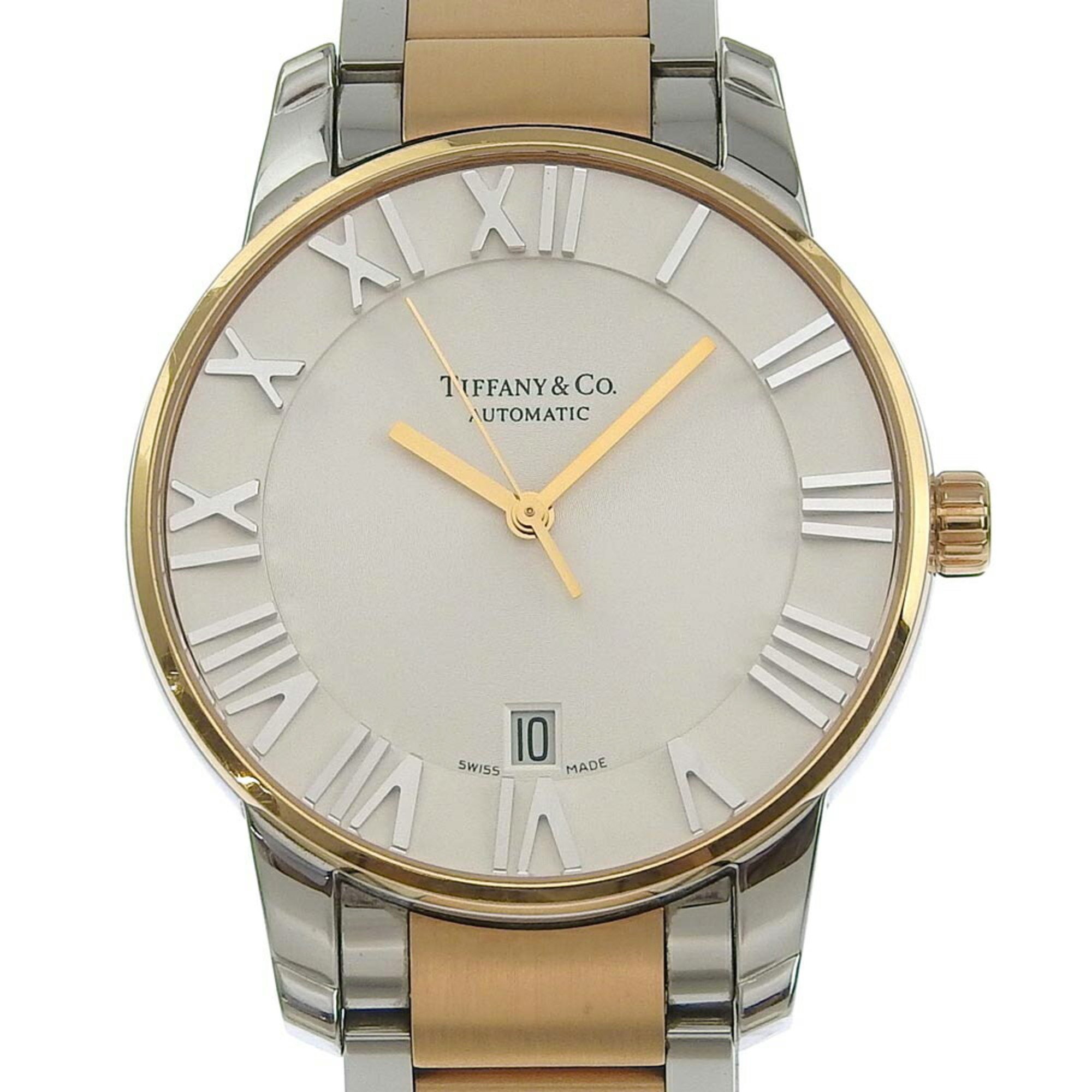 Tiffany TIFFANY&Co. Atlas Dome Watch Combi Date Z1800.68.13A21A00A Stainless Steel x K18 Pink Gold Swiss Made Silver/Gold Automatic Winding White Dial Men's