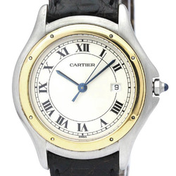 Polished CARTIER Panthere Cougar 18K Gold Leather Quartz Men Watch BF563317