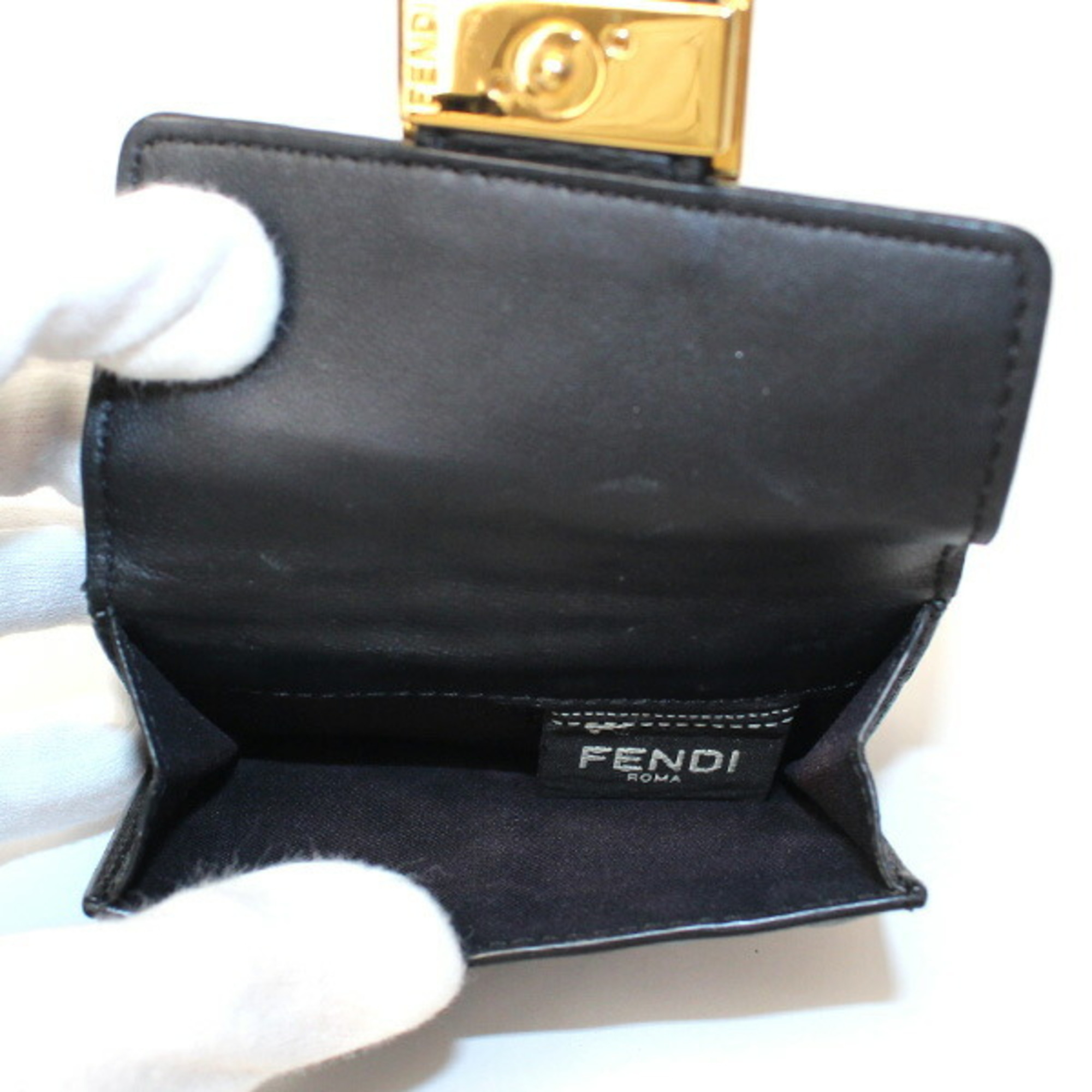 FENDI Micro Trifold Wallet Black Nappa Leather 8M0395 AAJD F0KUR