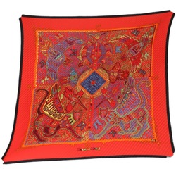 HERMES Pleated Scarf Silk Hermes Red