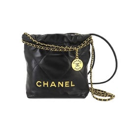 CHANEL 22 Mini 2way Chain Hand Shoulder Bag Leather Black AS3980