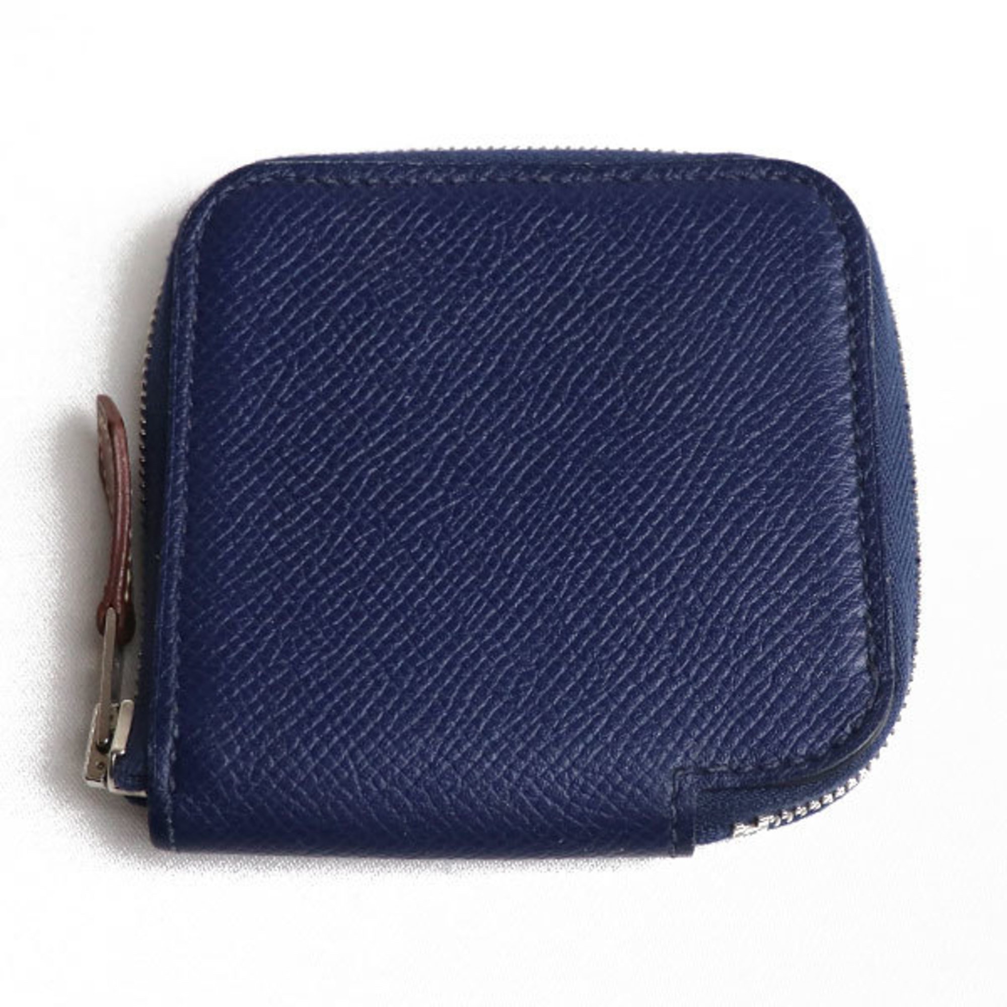 HERMES Coin Case Azap Silk In Compact Mini Purse Women's Navy X Engraved Vaux Epson