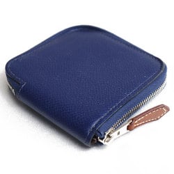 HERMES Coin Case Azap Silk In Compact Mini Purse Women's Navy X Engraved Vaux Epson