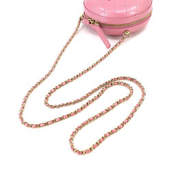 CHANEL Matelasse Chain Shoulder Bag Leather Pink Round