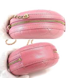 CHANEL Matelasse Chain Shoulder Bag Leather Pink Round