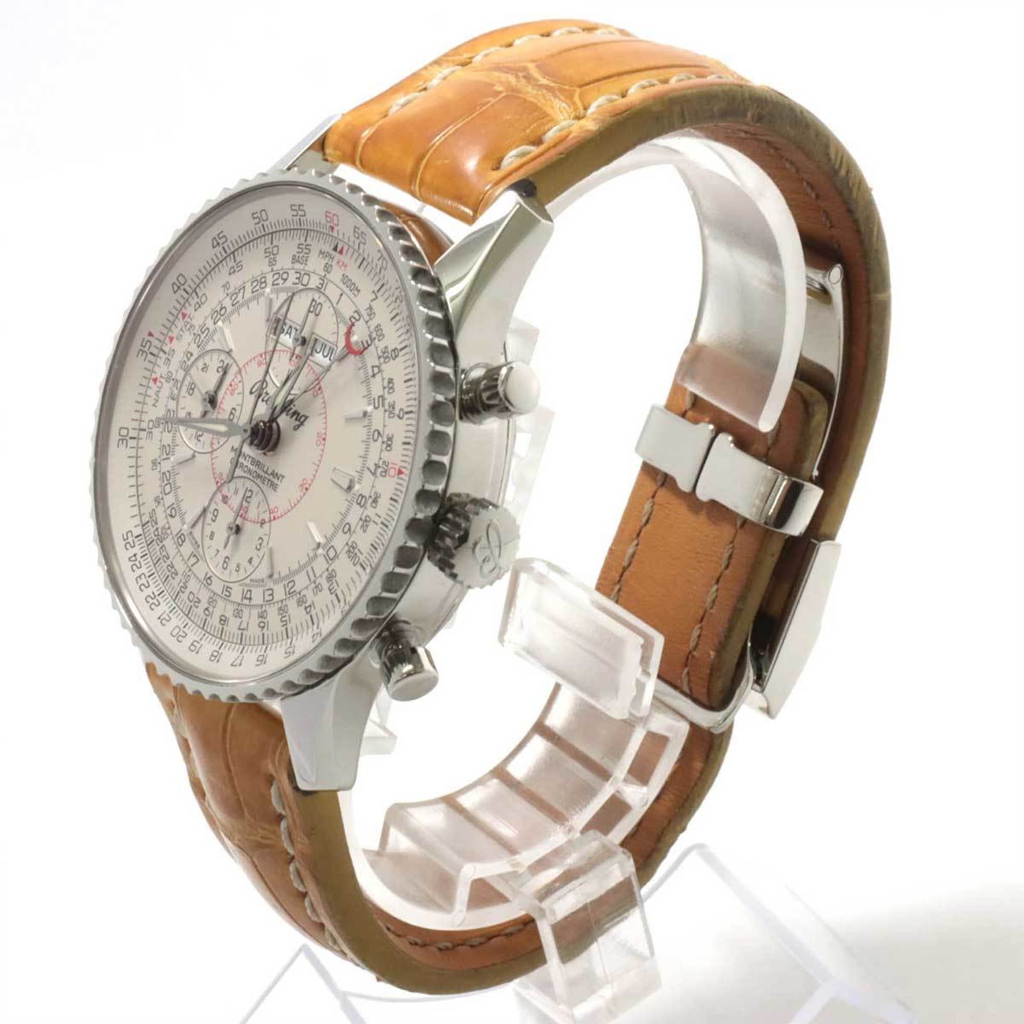 Breitling Navitimer Montbrilland Datra A21330 Chronograph Men's Watch Triple Calendar Silver Dial Automatic Winding