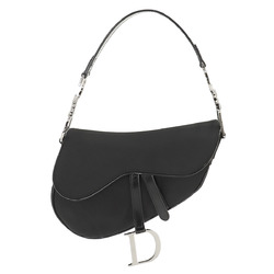 Christian Dior Saddle Bag Shoulder Nylon Enamel Black Silver Hardware