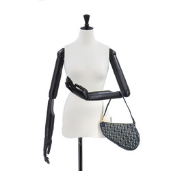 Christian Dior Trotter Saddle Bag Shoulder Pouch Canvas Leather Navy