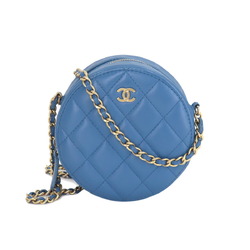 CHANEL Matelasse Mini Classic Chain Shoulder Bag Leather Blue AP0245 Round
