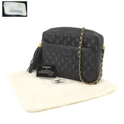 CHANEL Matelasse Chain Shoulder Bag Fringe Caviar Skin Black Vintage