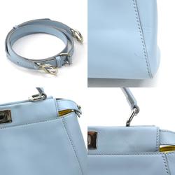 FENDI Handbag Shoulder Bag Peekaboo Leather Light Blue Silver Ladies