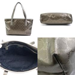 GUCCI Shoulder Bag Tote GG Implement PVC/Leather Metallic Khaki Ladies 211138