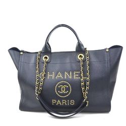 CHANEL Handbag Shoulder Bag Deauville Leather/Metal Navy/Gold Ladies