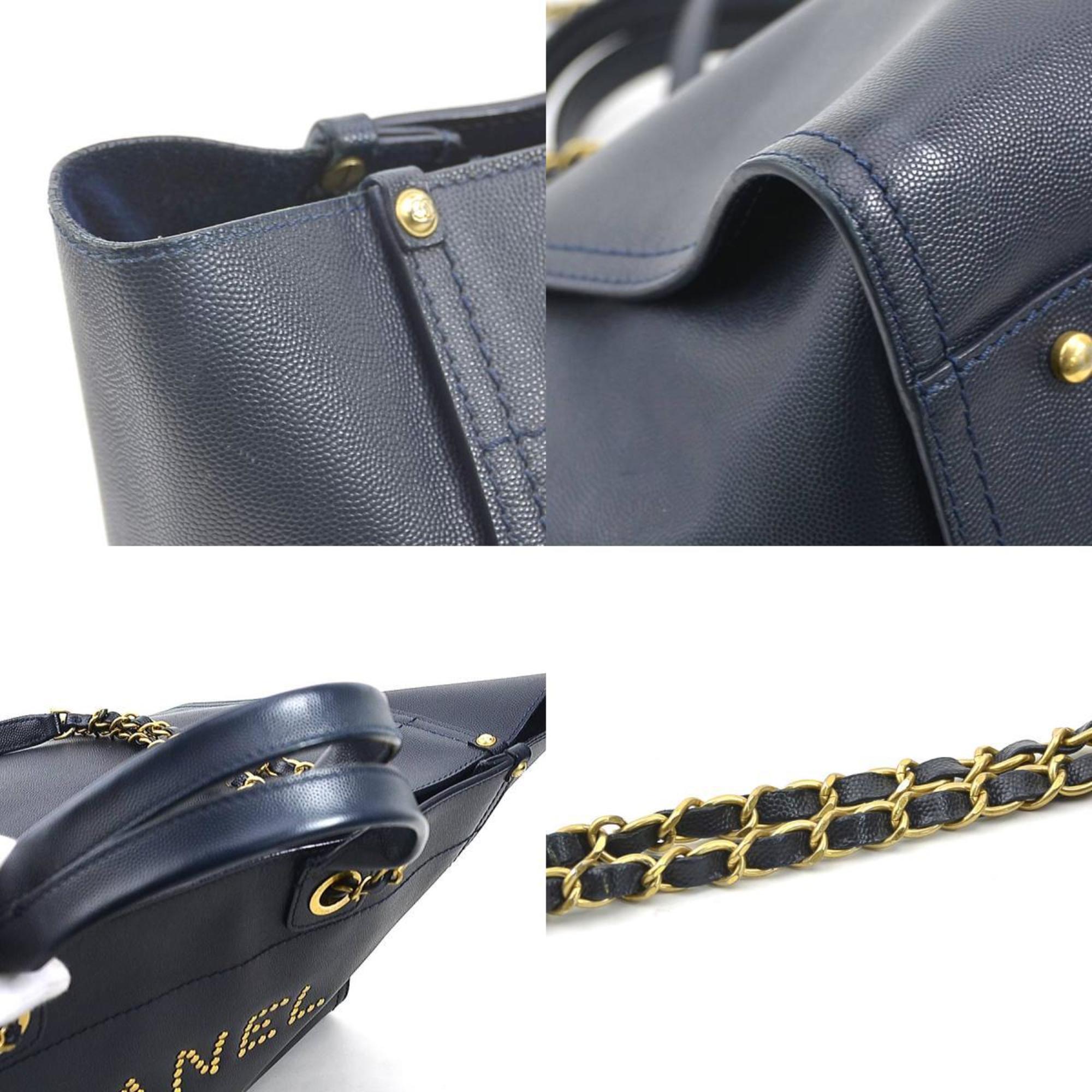 CHANEL Handbag Shoulder Bag Deauville Leather/Metal Navy/Gold Ladies