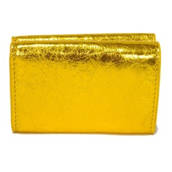 BALENCIAGA Trifold Wallet Paper Mini Metallic Effect Calf Wrinkle Processing New Logo Gold 391446 0GT4N 8000 Men's Women's Billfold