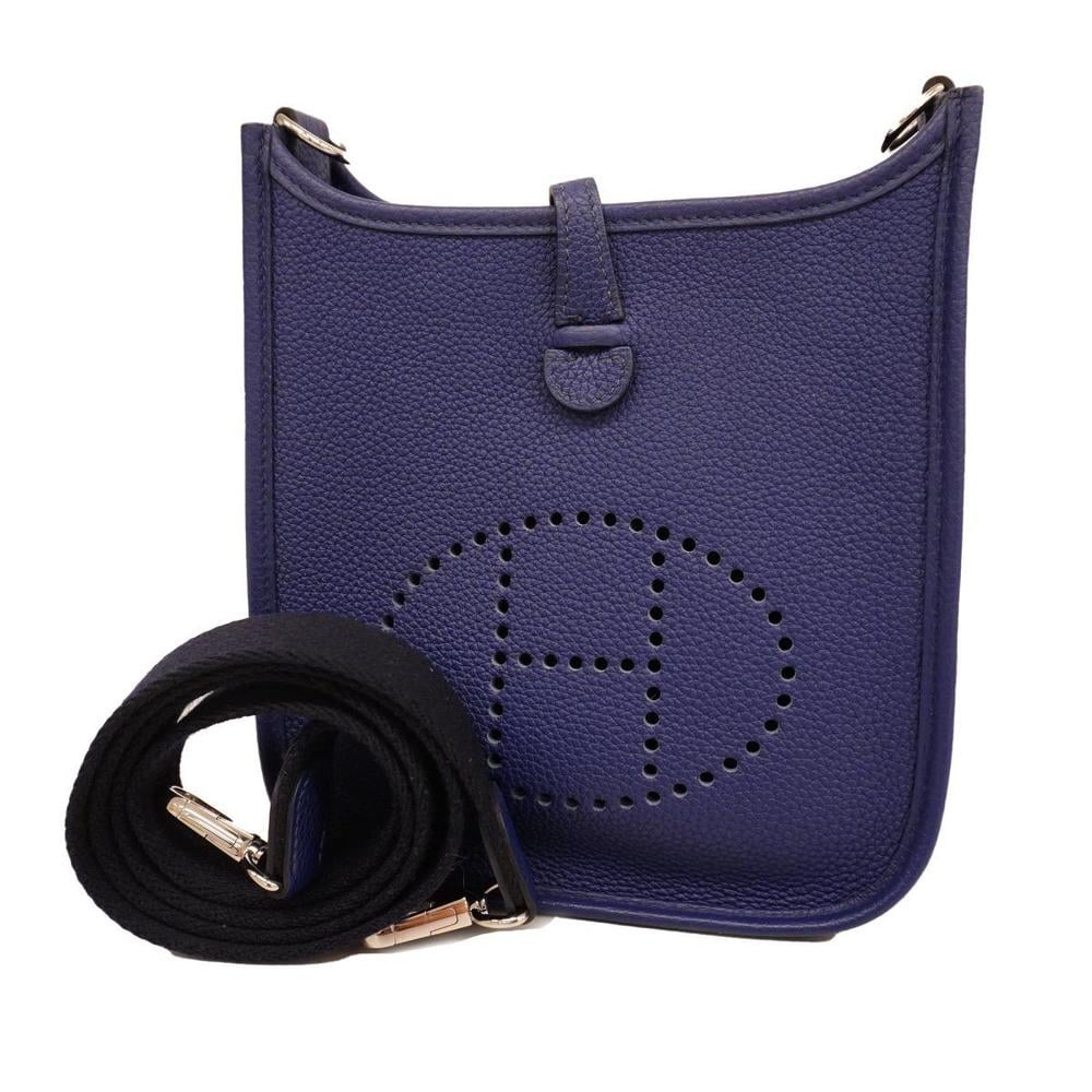 Hermes Shoulder Bag Evelyn TPM Y Engraved Taurillon Maurice Blue Ankle  Silver Hardware Women's