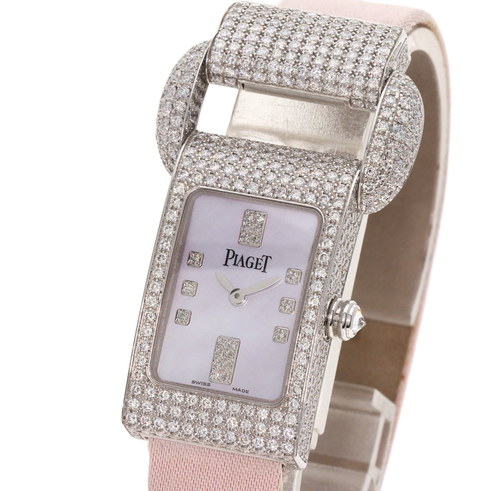 Piaget P10038 Miss Protocol Watch K18 White Gold/Leather x Satin Women's PIAGET