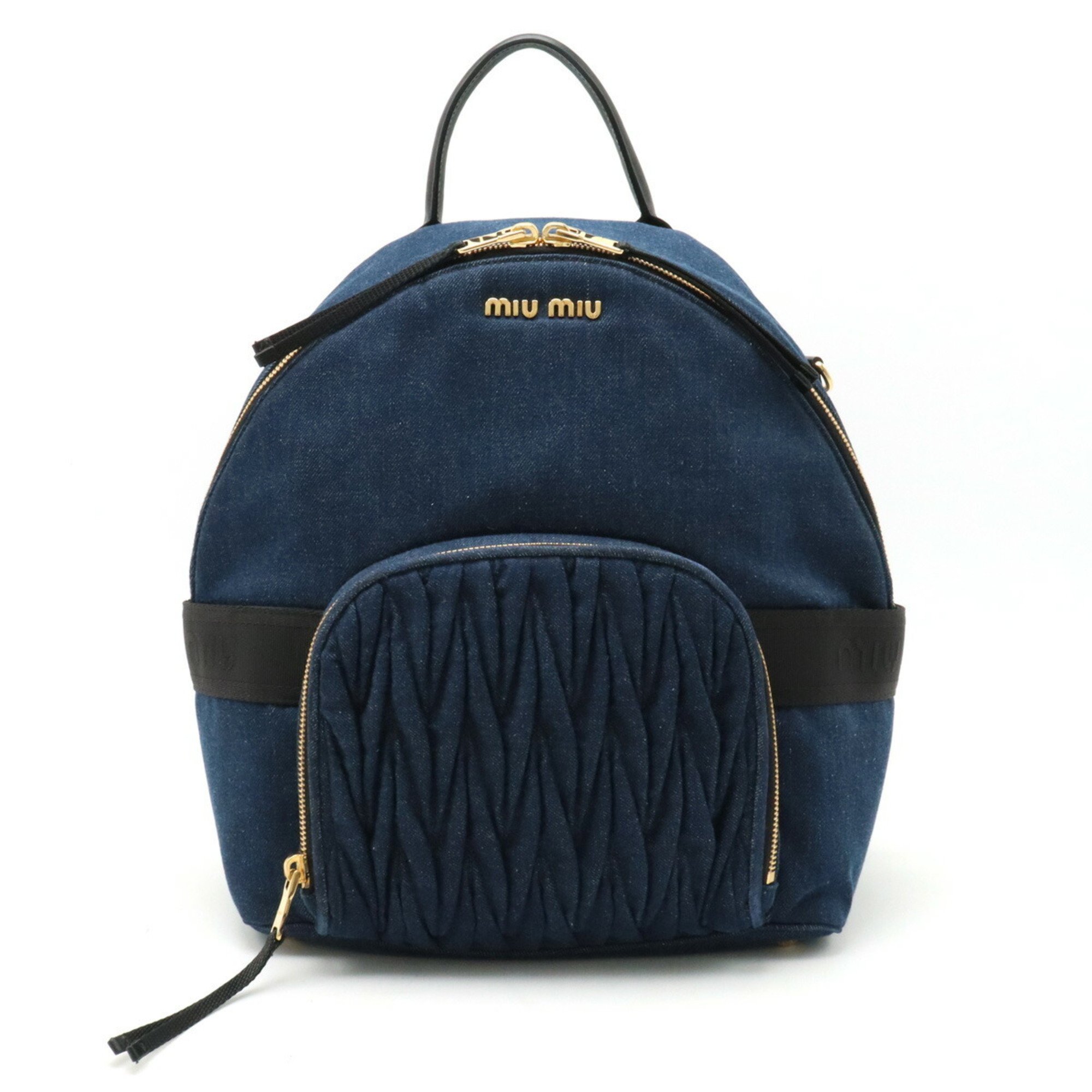 Miu Miu Miu Backpack Rucksack Leather BLEU Blue Domestic boutique purchase 5BZ019