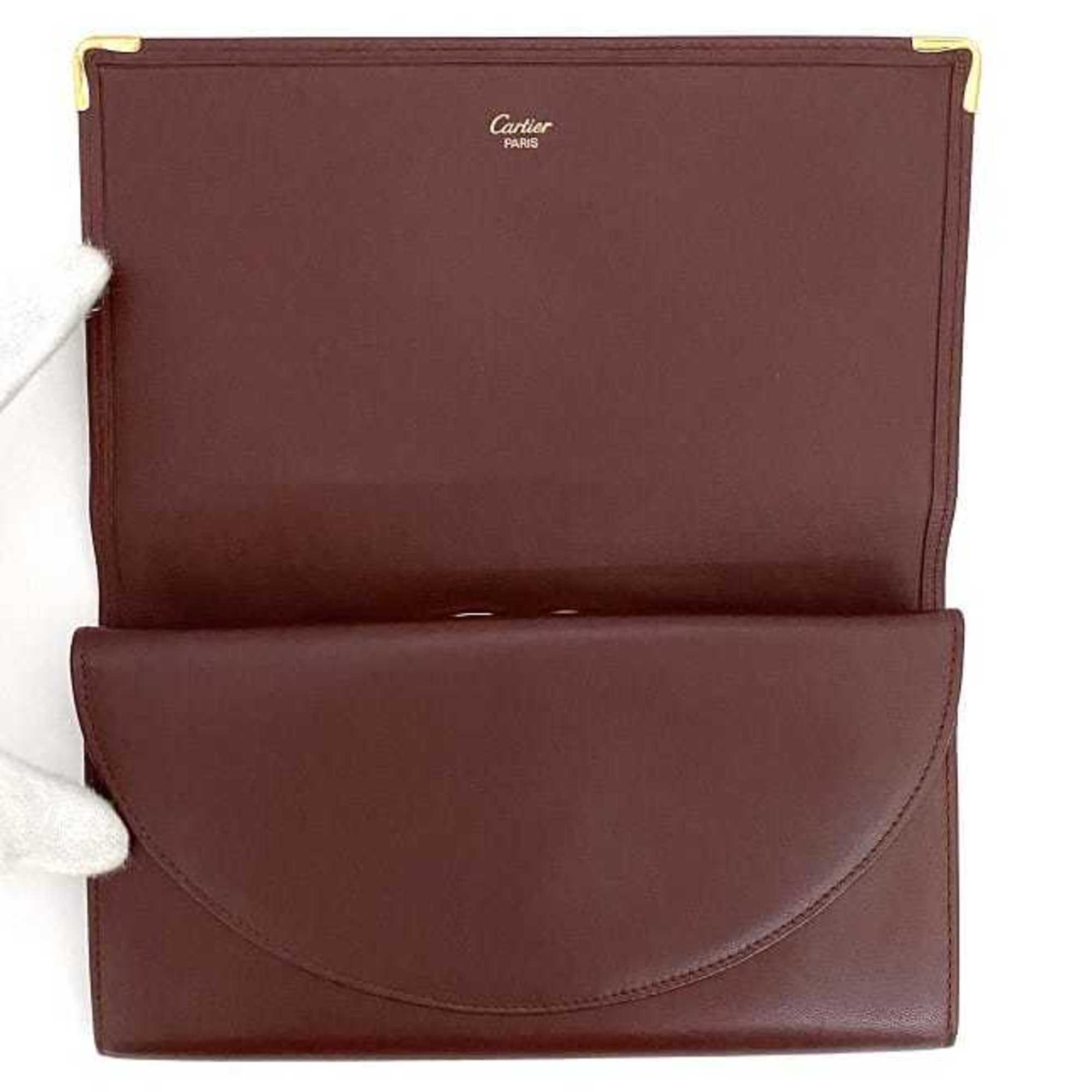 Cartier Bifold Long Wallet Bordeaux Must W Flap Leather Unisex Women's Men's