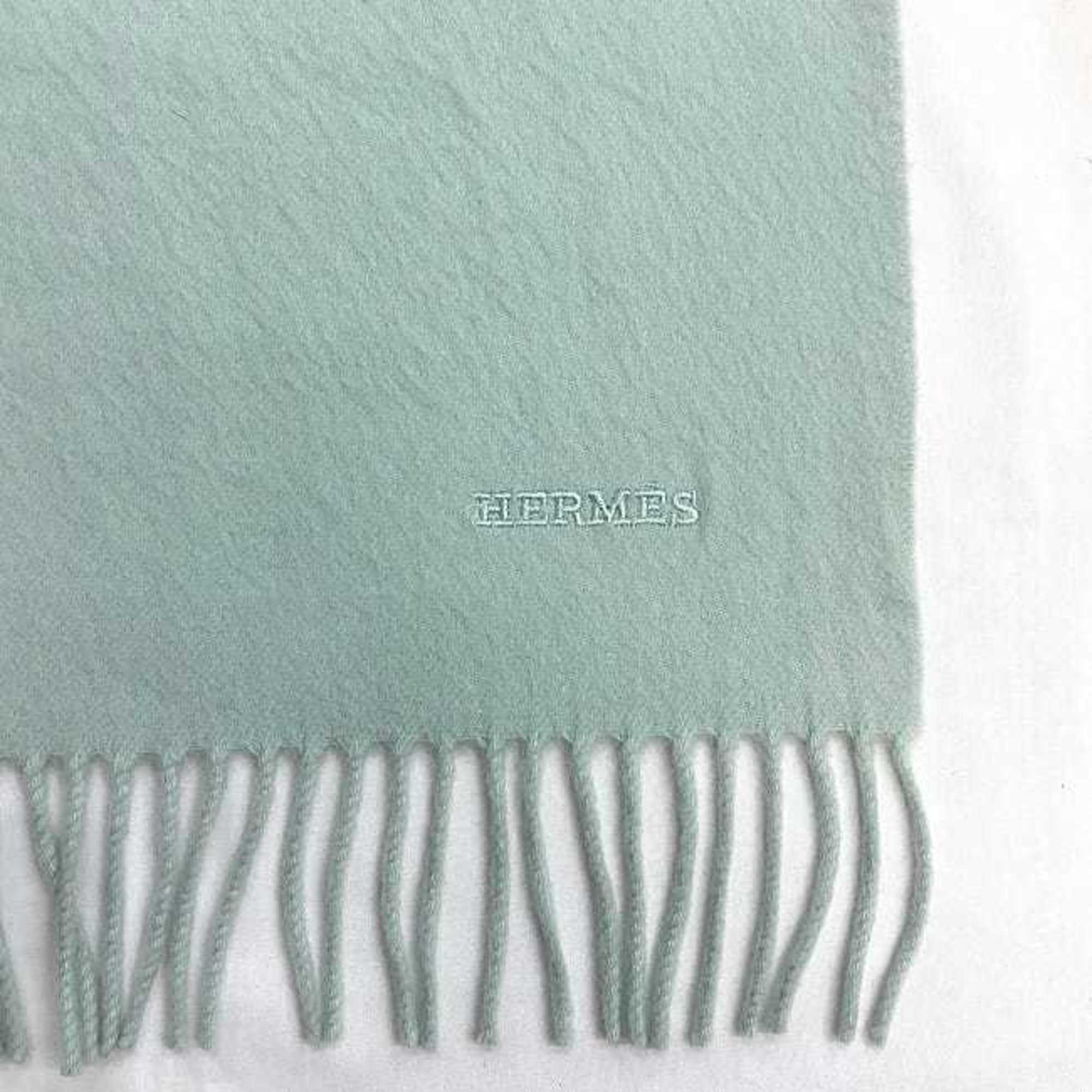 Hermes large muffler light blue cashmere 100% HERMES long embroidery ladies accessory measures