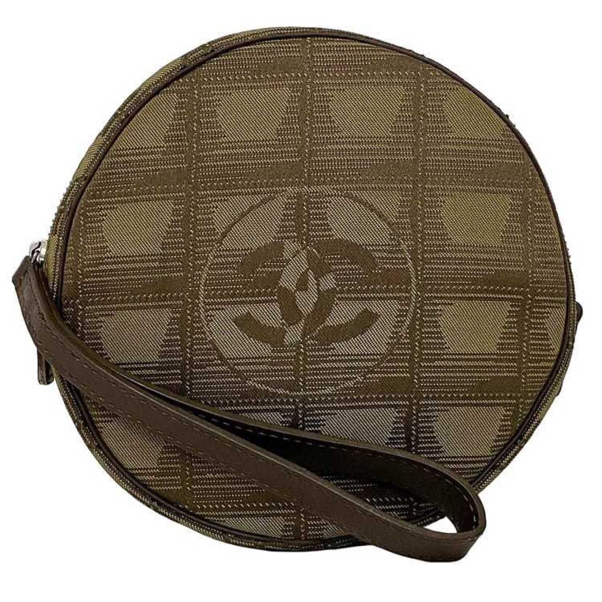 Chanel Pouch Khaki Brown New Line A17682 Round Nylon Leather 7th CHANEL Nutra Coco Mark with Strap