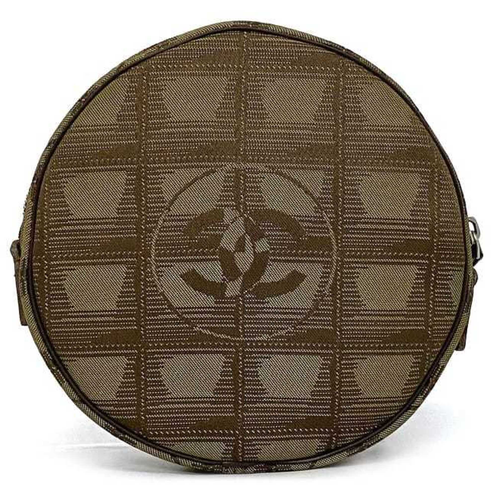 Chanel Pouch Khaki Brown New Line A17682 Round Nylon Leather 7th CHANEL Nutra Coco Mark with Strap