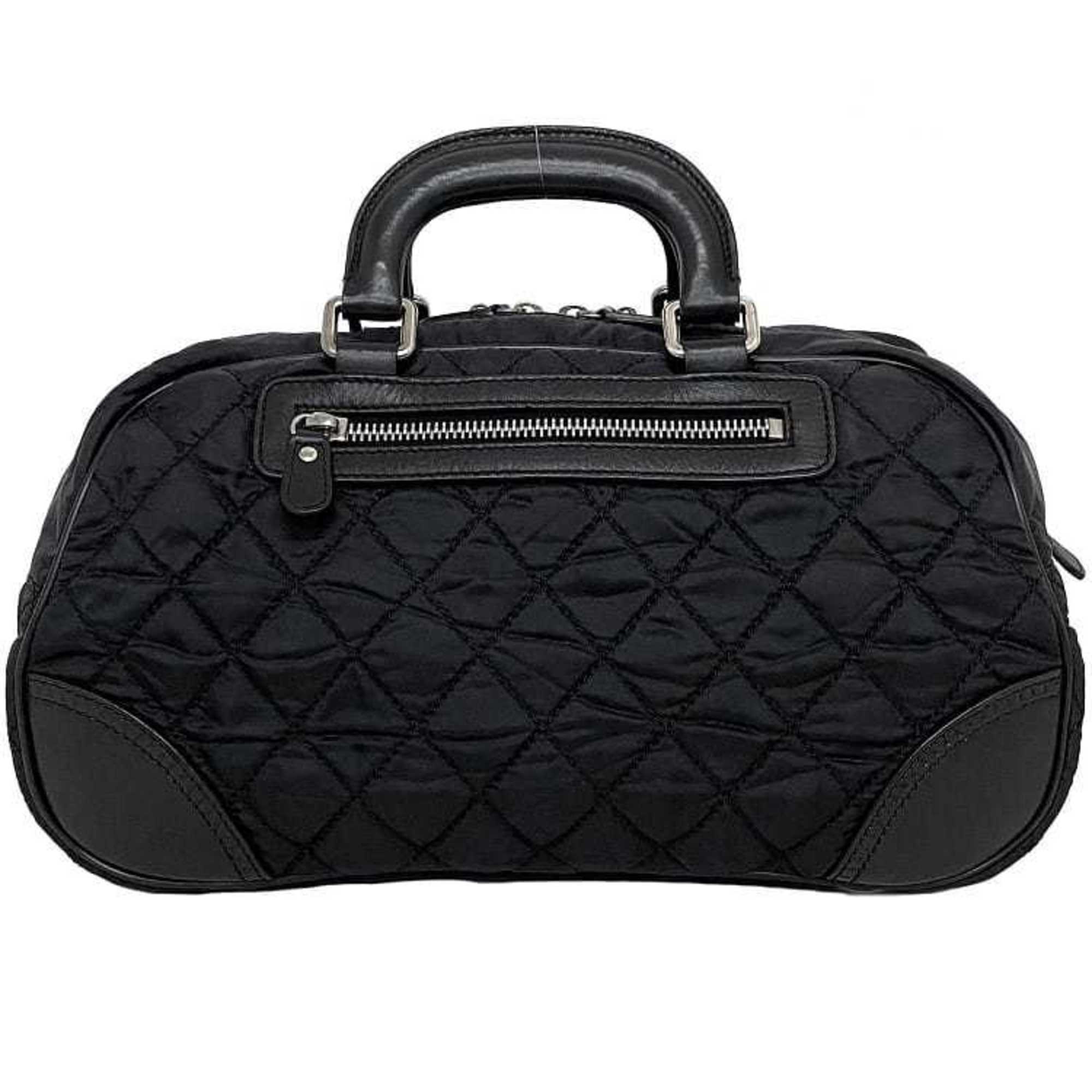 Chanel Boston Bag Black Silver Paris New York A33103 Nylon Leather 10th CHANEL Coco Mark Quilting Wild Stitch Women's