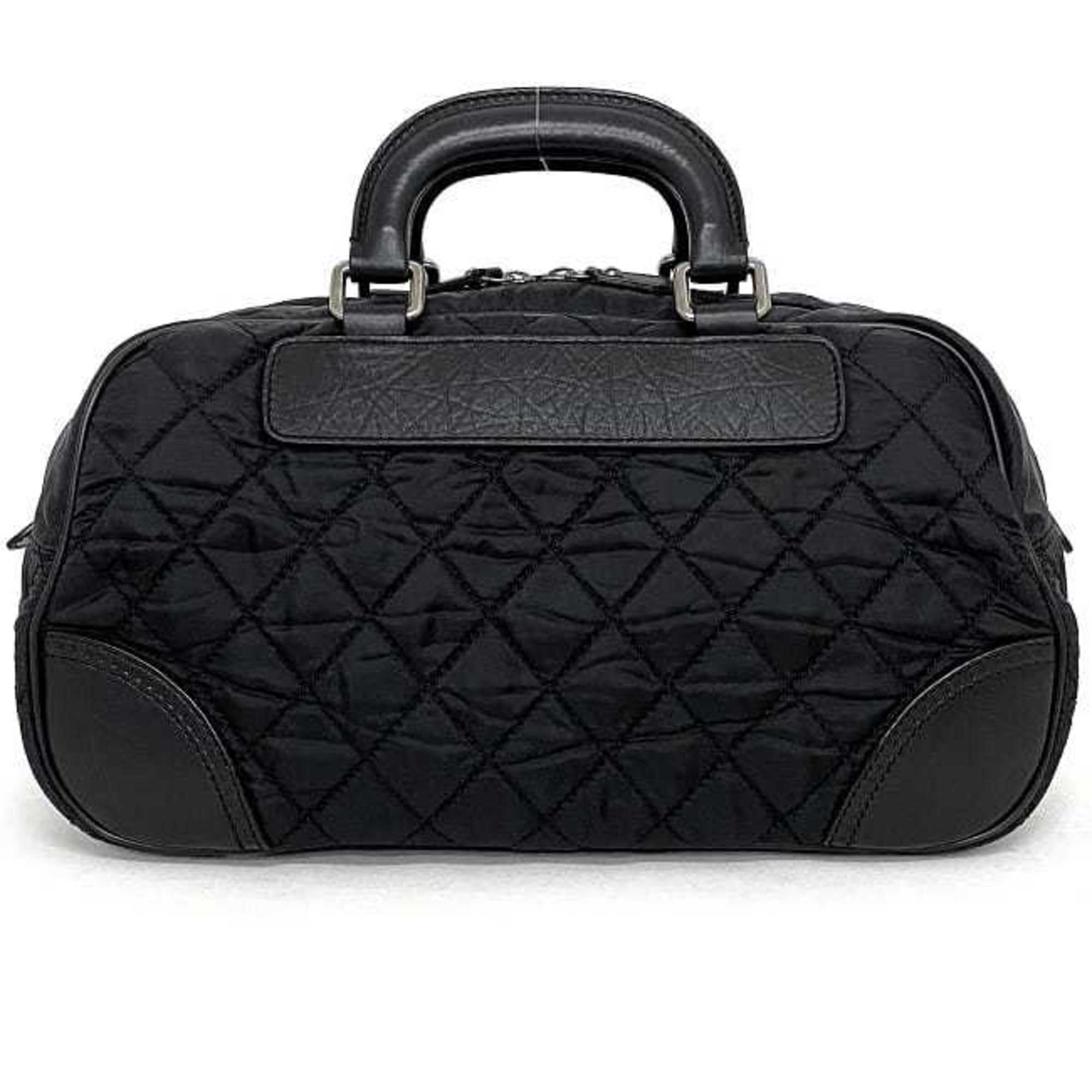 Chanel Boston Bag Black Silver Paris New York A33103 Nylon Leather 10th CHANEL Coco Mark Quilting Wild Stitch Women's